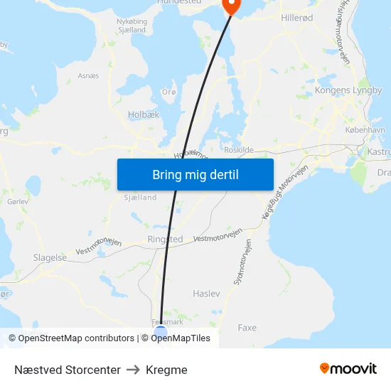 Næstved Storcenter to Kregme map