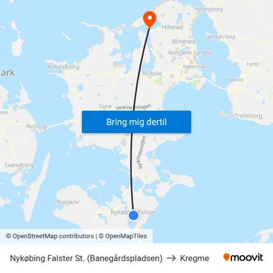 Nykøbing Falster St. (Banegårdspladsen) to Kregme map