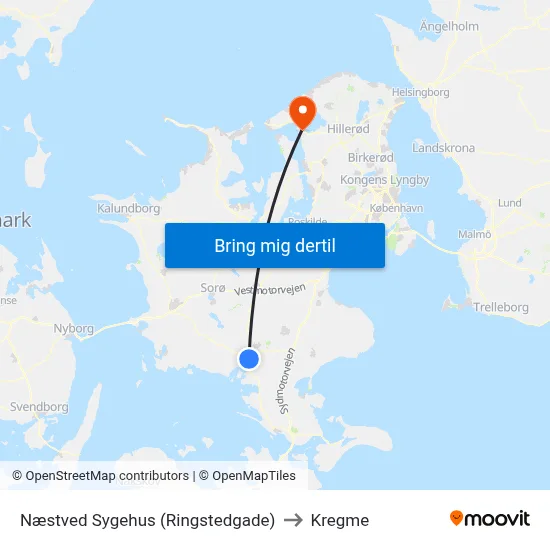 Næstved Sygehus (Ringstedgade) to Kregme map