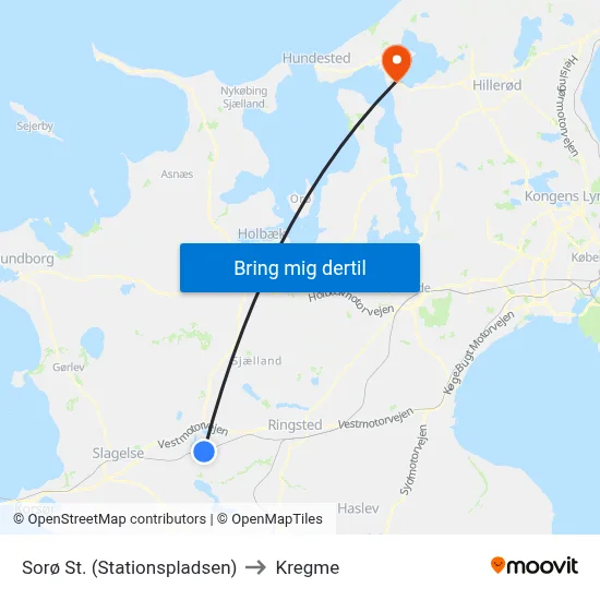Sorø St. (Stationspladsen) to Kregme map