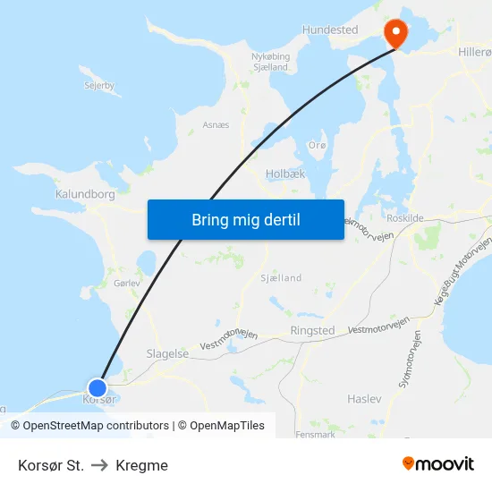 Korsør St. to Kregme map