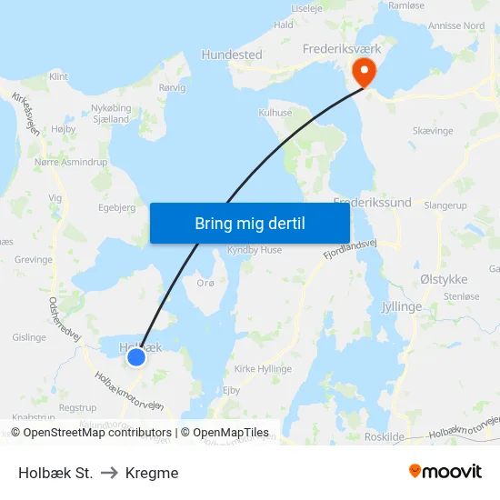 Holbæk St. to Kregme map