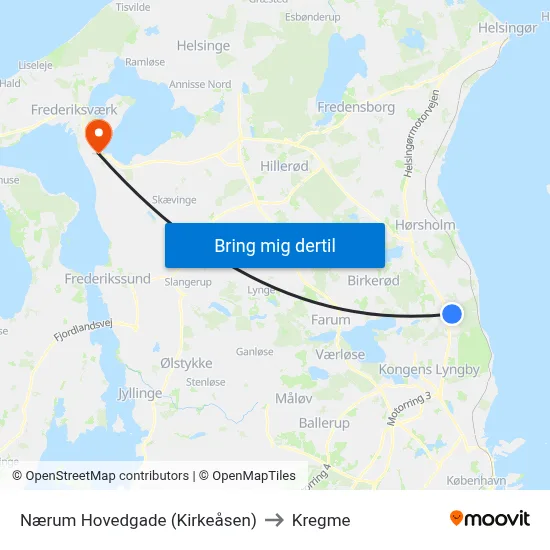 Nærum Hovedgade (Kirkeåsen) to Kregme map