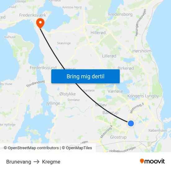 Brunevang to Kregme map