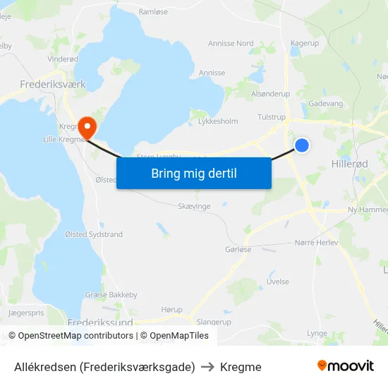 Allékredsen (Frederiksværksgade) to Kregme map