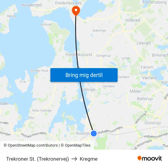 Trekroner St. (Trekronervej) to Kregme map