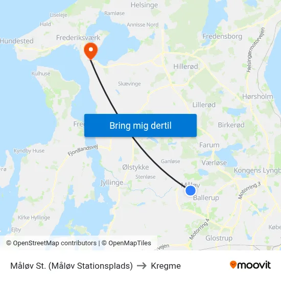 Måløv St. (Måløv Stationsplads) to Kregme map