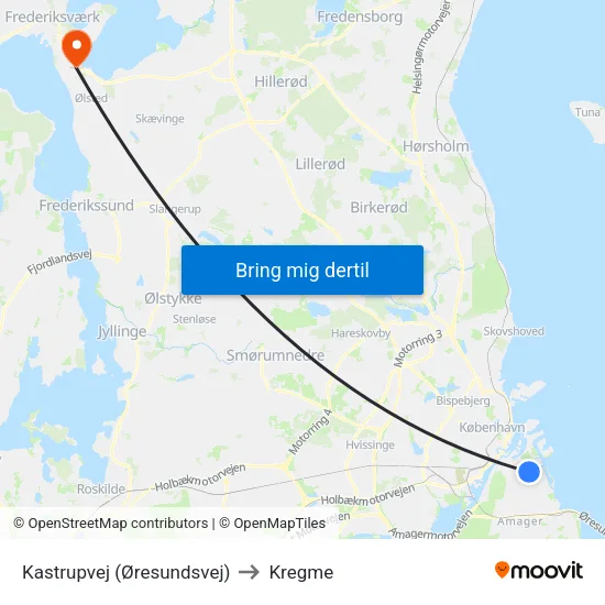 Kastrupvej (Øresundsvej) to Kregme map