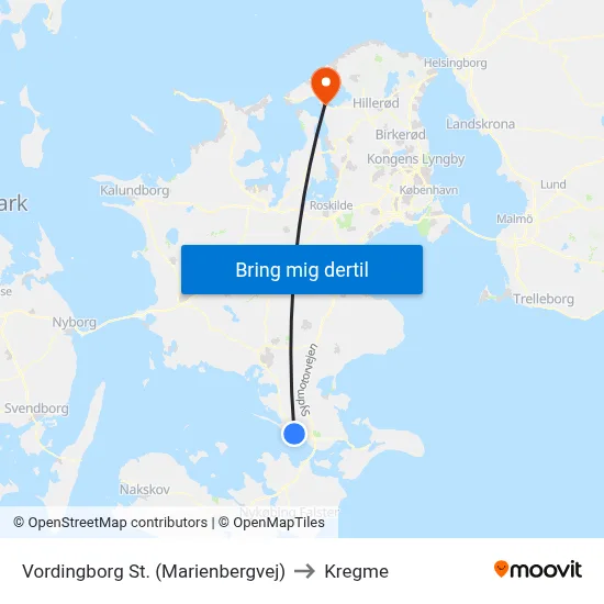 Vordingborg St. (Marienbergvej) to Kregme map