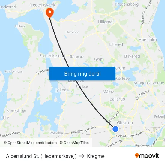Albertslund St. (Hedemarksvej) to Kregme map