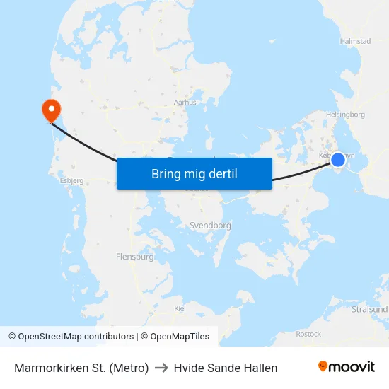 Marmorkirken St. (Metro) to Hvide Sande Hallen map
