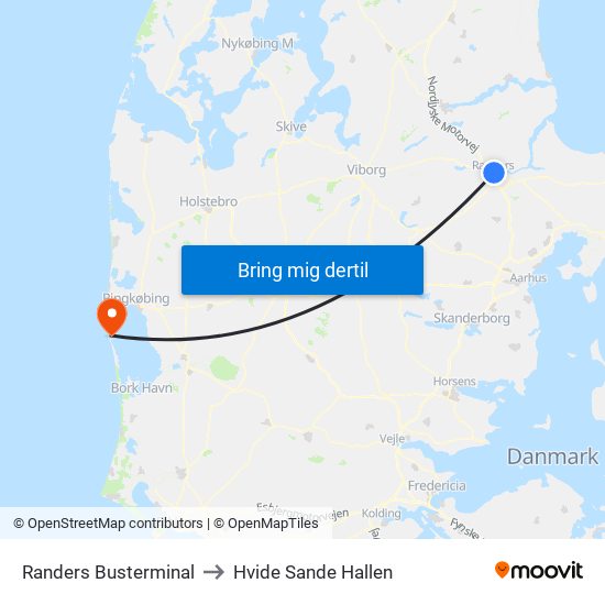 Randers Busterminal to Hvide Sande Hallen map