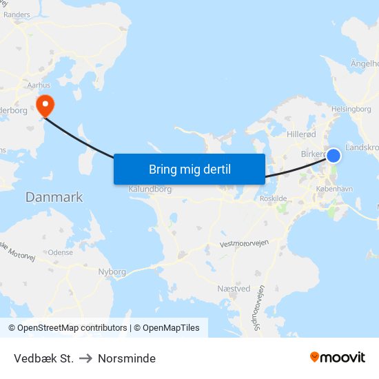 Vedbæk St. to Norsminde map