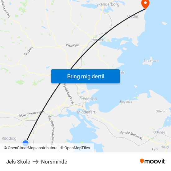 Jels Skole to Norsminde map