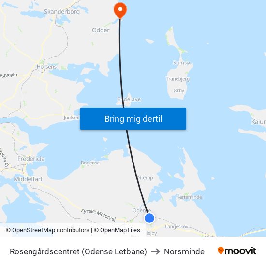 Rosengårdscentret (Odense Letbane) to Norsminde map