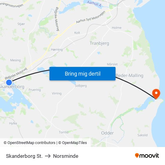 Skanderborg St. to Norsminde map