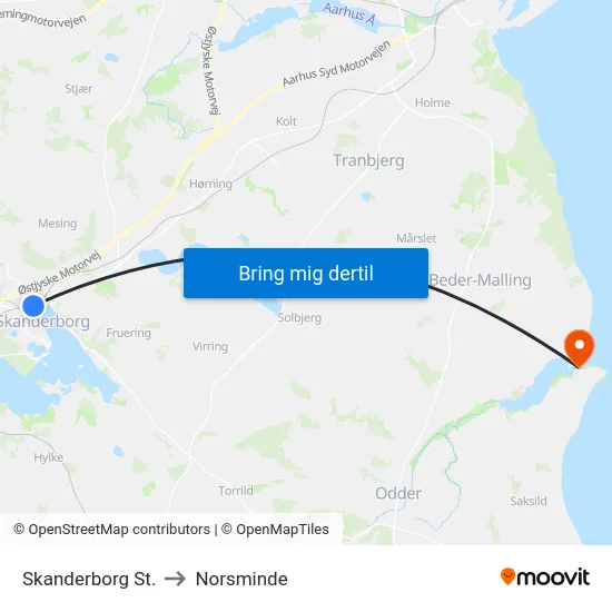 Skanderborg St. to Norsminde map