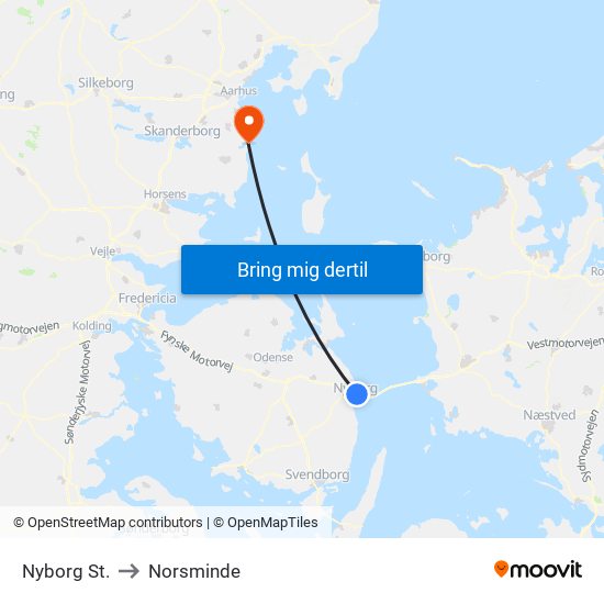 Nyborg St. to Norsminde map