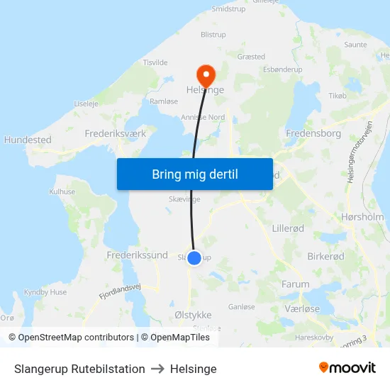 Slangerup Rutebilstation to Helsinge map