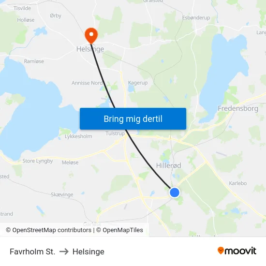 Favrholm St. to Helsinge map