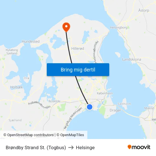Brøndby Strand St. (Togbus) to Helsinge map