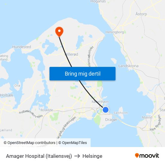 Amager Hospital (Italiensvej) to Helsinge map