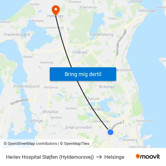 Herlev Hospital Sløjfen (Hyldemorsvej) to Helsinge map