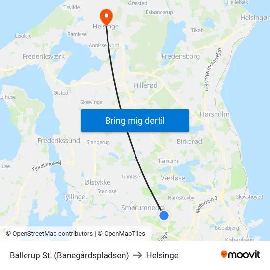 Ballerup St. (Banegårdspladsen) to Helsinge map