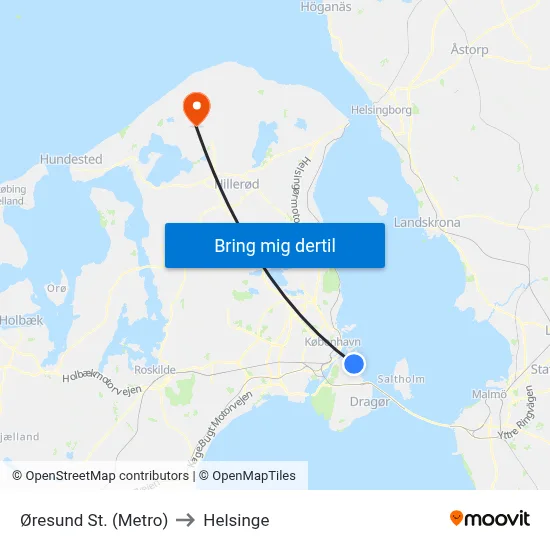 Øresund St. (Metro) to Helsinge map
