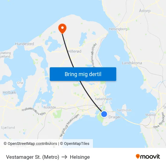 Vestamager St. (Metro) to Helsinge map