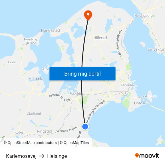 Karlemosevej to Helsinge map