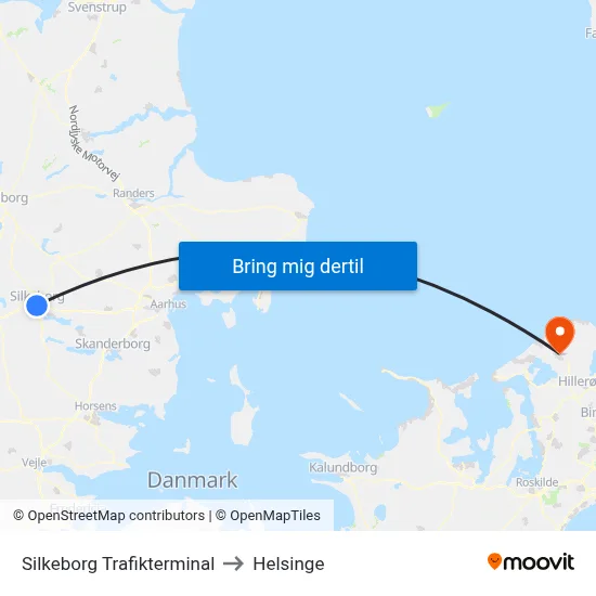 Silkeborg Trafikterminal to Helsinge map