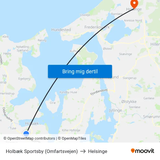Holbæk Sportsby (Omfartsvejen) to Helsinge map