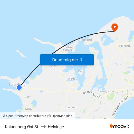 Kalundborg Øst St. to Helsinge map