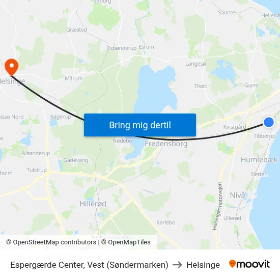 Espergærde Center, Vest (Søndermarken) to Helsinge map