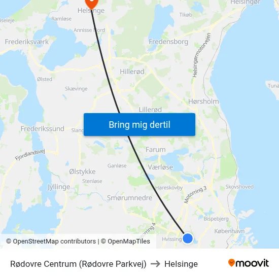 Rødovre Centrum (Rødovre Parkvej) to Helsinge map