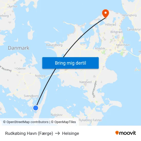 Rudkøbing Havn (Færge) to Helsinge map