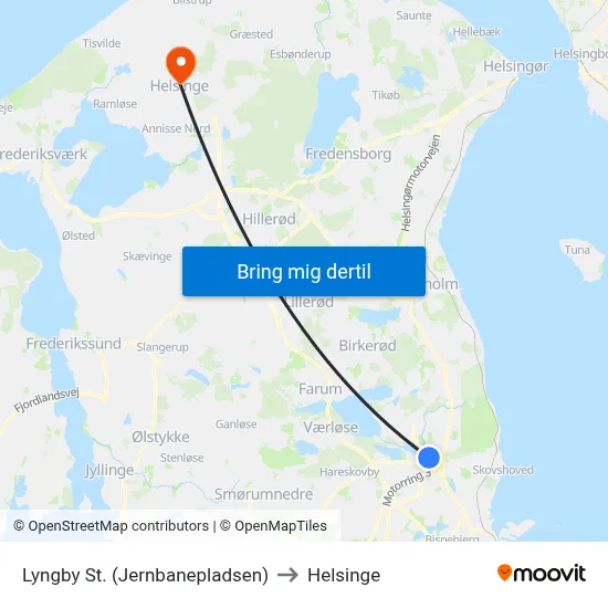 Lyngby St. (Jernbanepladsen) to Helsinge map