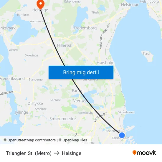 Trianglen St. (Metro) to Helsinge map