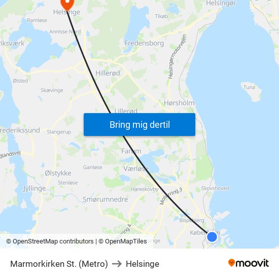 Marmorkirken St. (Metro) to Helsinge map