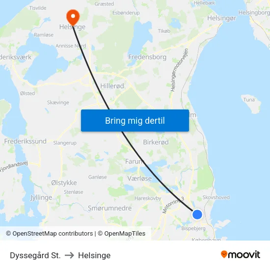 Dyssegård St. to Helsinge map