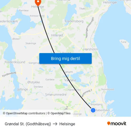 Grøndal St. (Godthåbsvej) to Helsinge map
