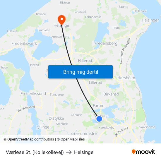 Værløse St. (Kollekollevej) to Helsinge map