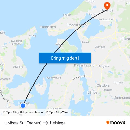 Holbæk St. (Togbus) to Helsinge map