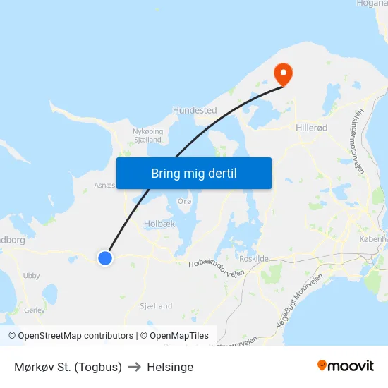 Mørkøv St. (Togbus) to Helsinge map