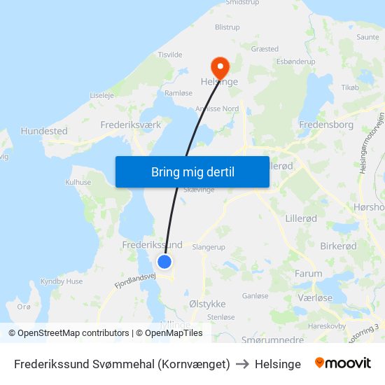 Frederikssund Svømmehal (Kornvænget) to Helsinge map