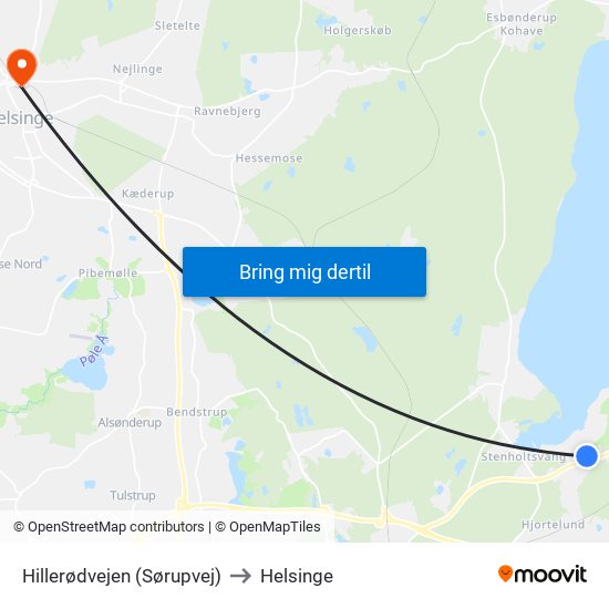 Hillerødvejen (Sørupvej) to Helsinge map