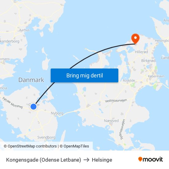 Kongensgade (Odense Letbane) to Helsinge map