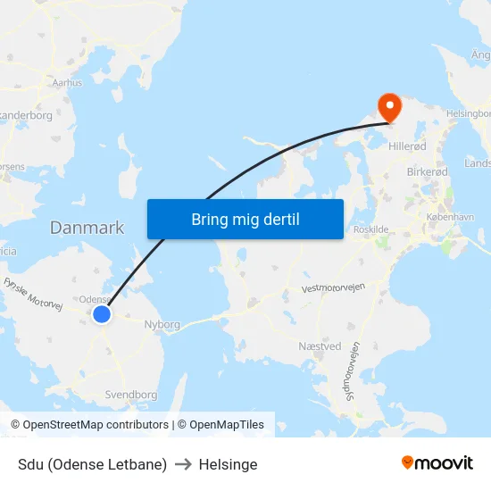 Sdu (Odense Letbane) to Helsinge map