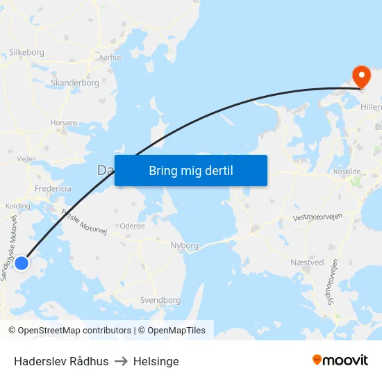 Haderslev Rådhus to Helsinge map